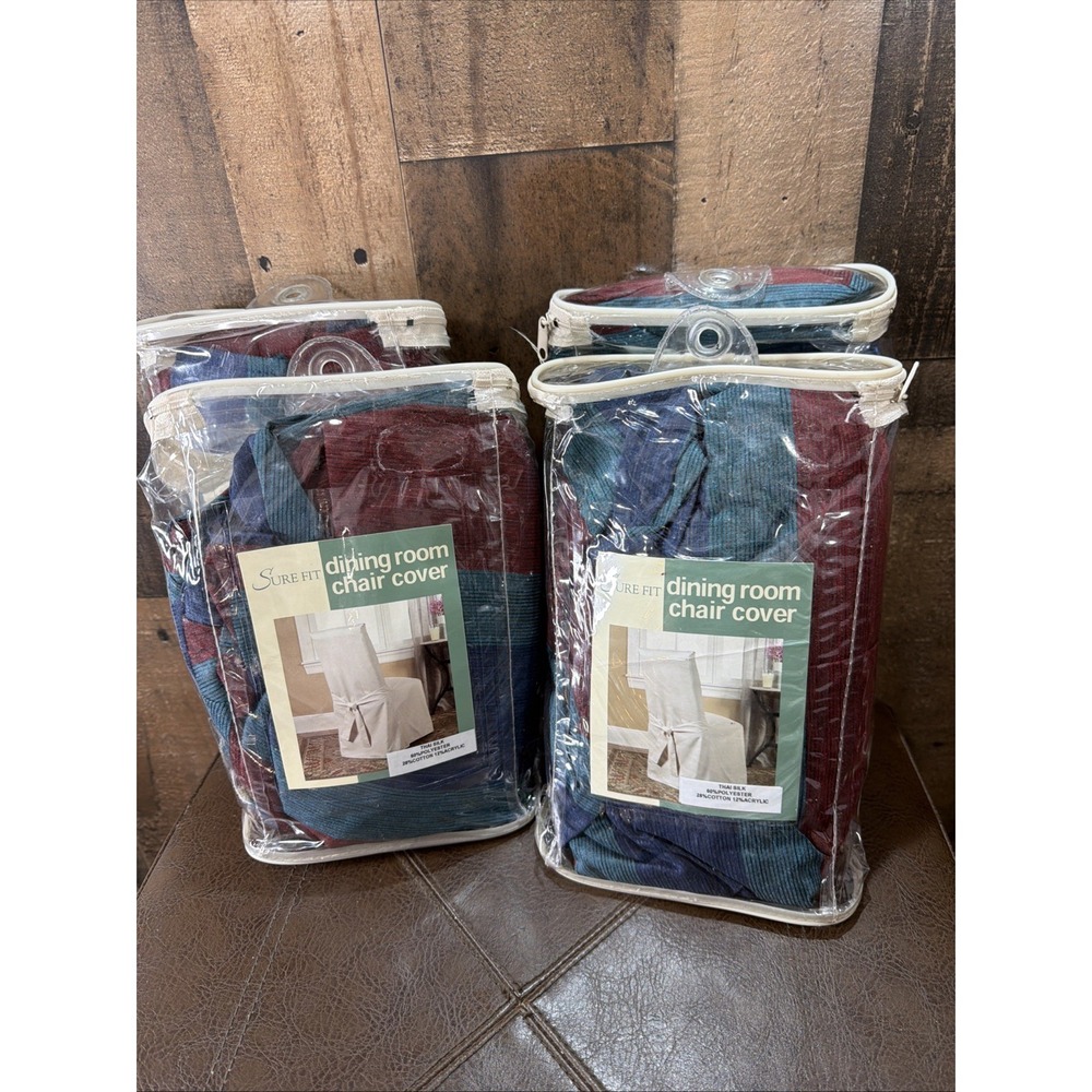 Sure Fit Thai Silk Textured Dining Room Chair Covers Set of 4 New Vtg 2002